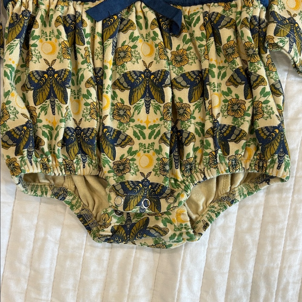 Kate Quinn Insect Print Baby Bubble Romper with Navy Bow - Picture 3 of 5